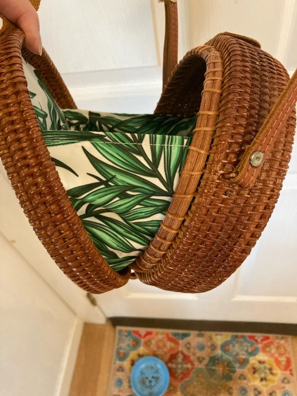 Round Woven Crossbody Bag in Brown - Picture 5 of 11